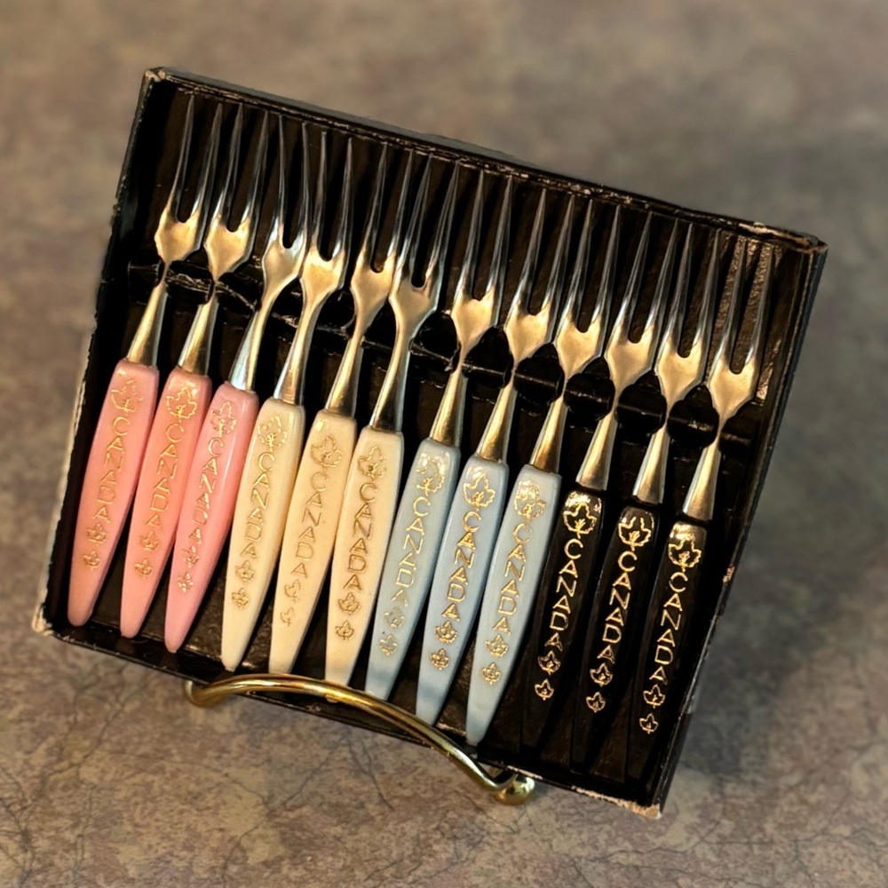 70's Canada Cocktail Forks - 12 - Appetizer Forks - Cheese Forks - 70's Barware